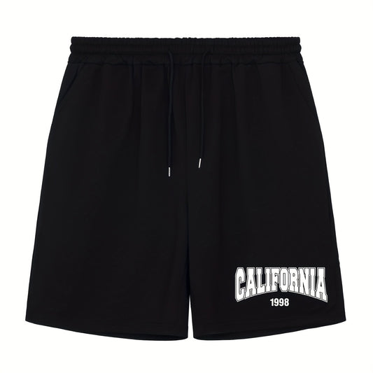 Men's California Print Workout Shorts Active Stretch Breathable Drawstr