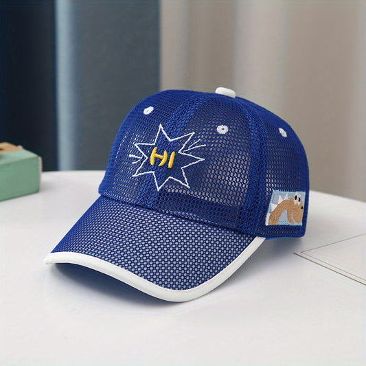 Boys Hi Letter Embroidered Mesh Baseball Cap Adjustable Sun Hat