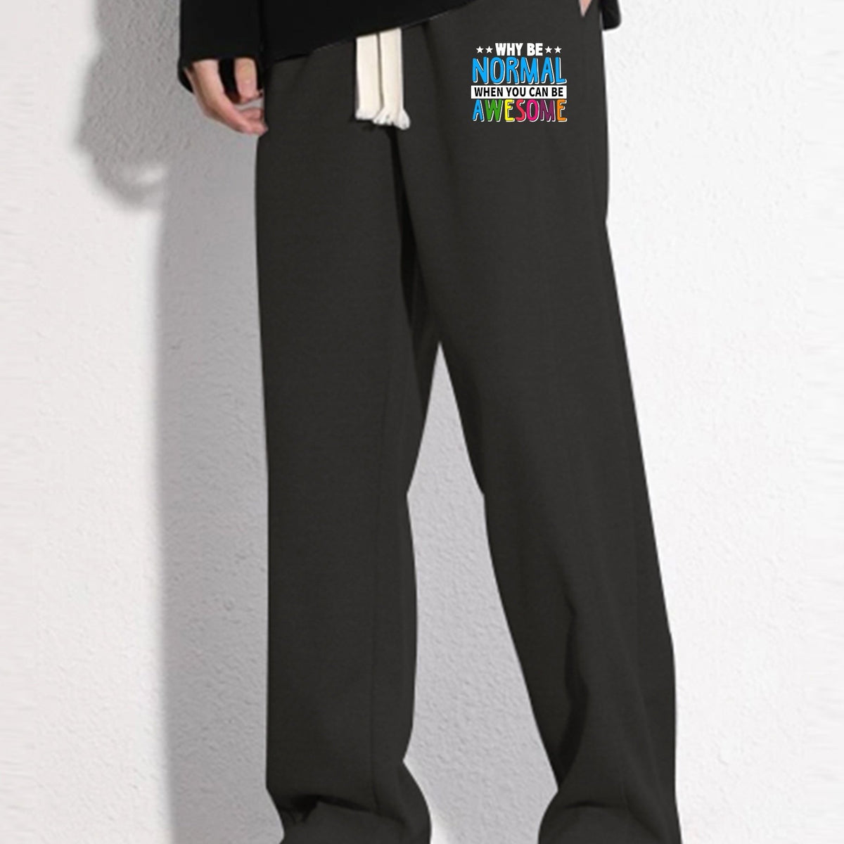 Cartoon Letter Print Loose Fit Mopping Pants Men's Casual