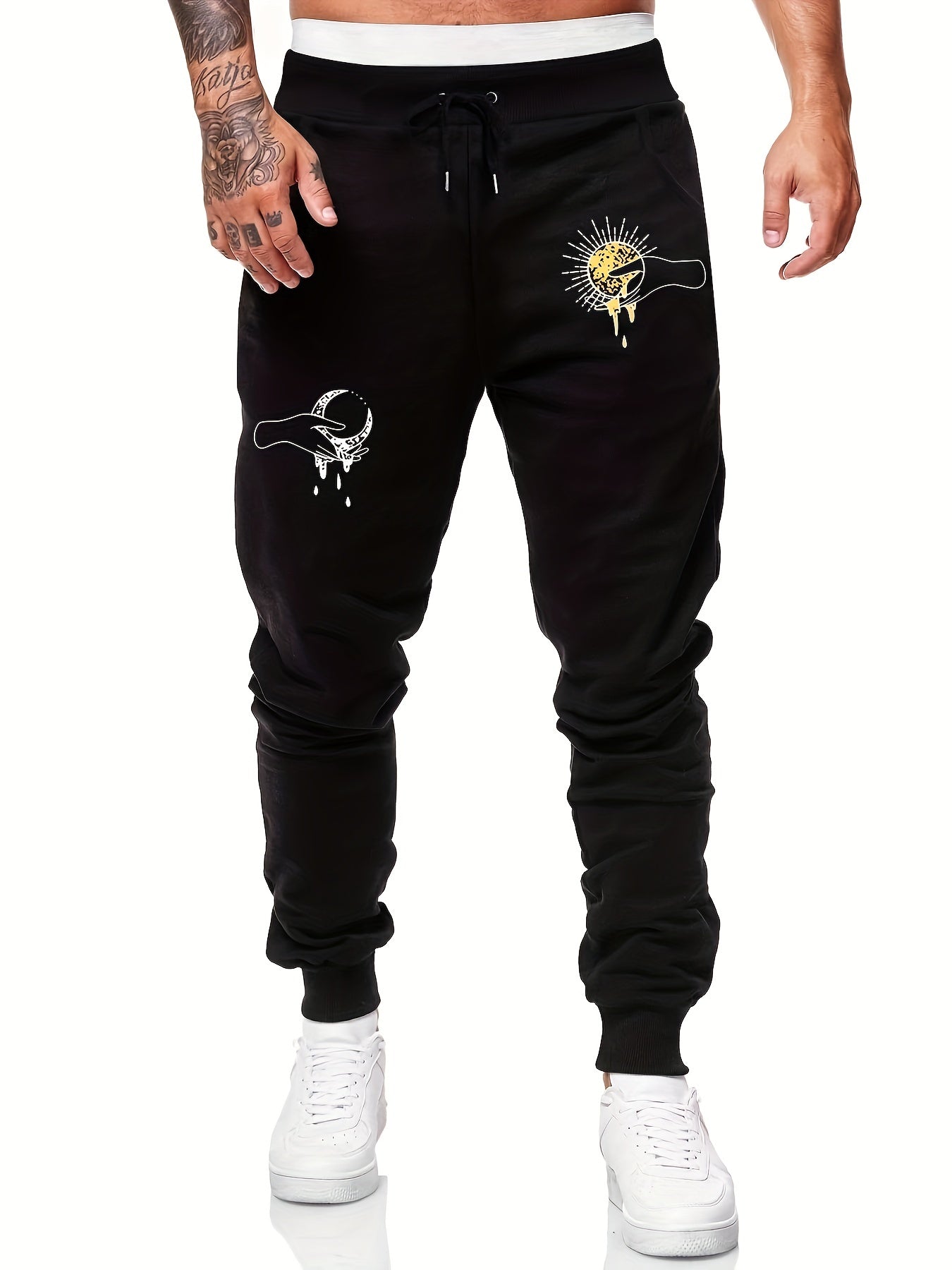 Sun And Moon Pattern Casual Stretch Graphic Joggers Men s Sweatpants