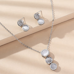 Opal Jewelry Set Pendant Necklace & Earrings Rhinestone Inlaid Sweet Women Gift