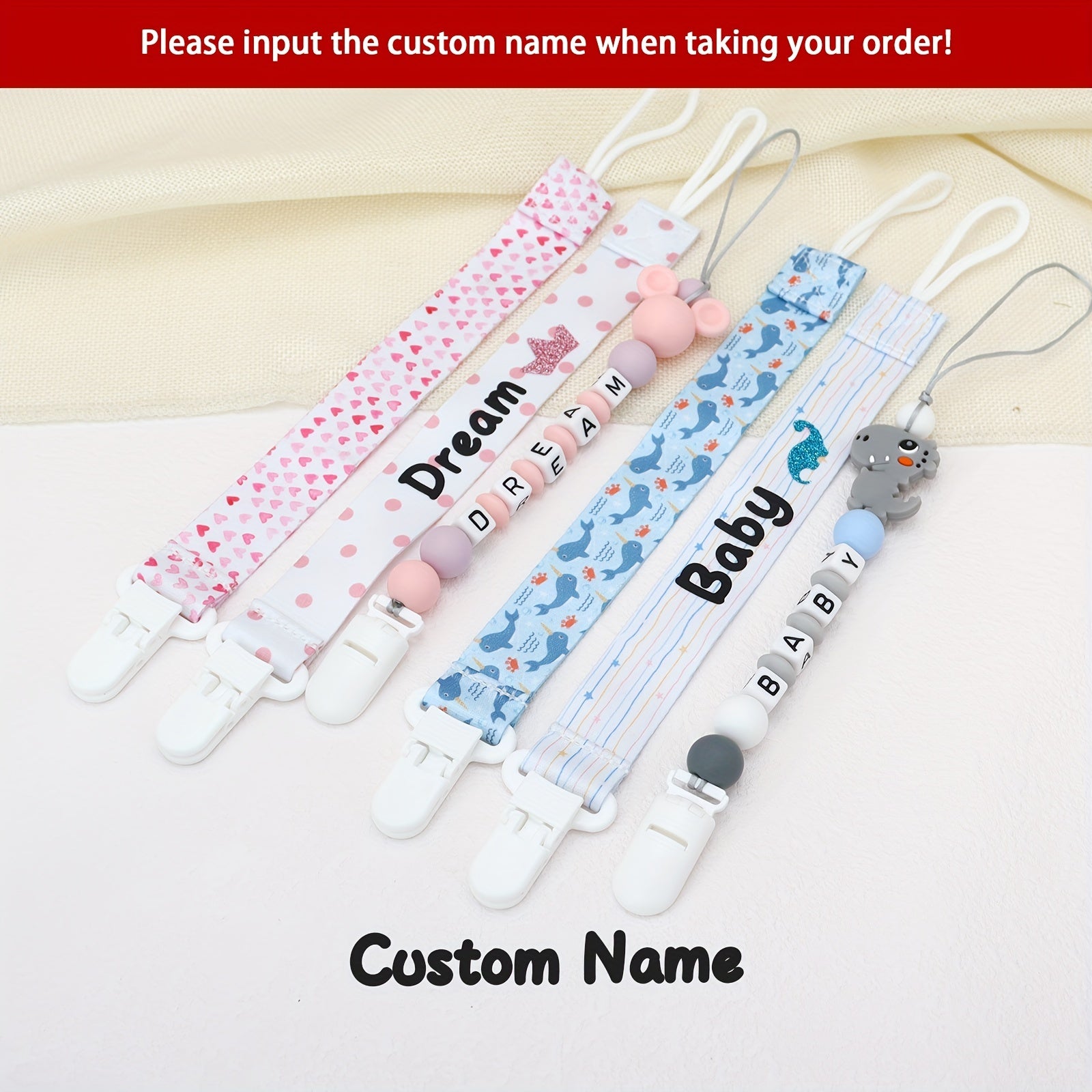 Customized Baby Dummy Clip - Personalized Baby Pacifier Leash