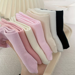 7 Pairs Solid Crew Socks Comfy & Breathable Mid Tube Women's Stockings