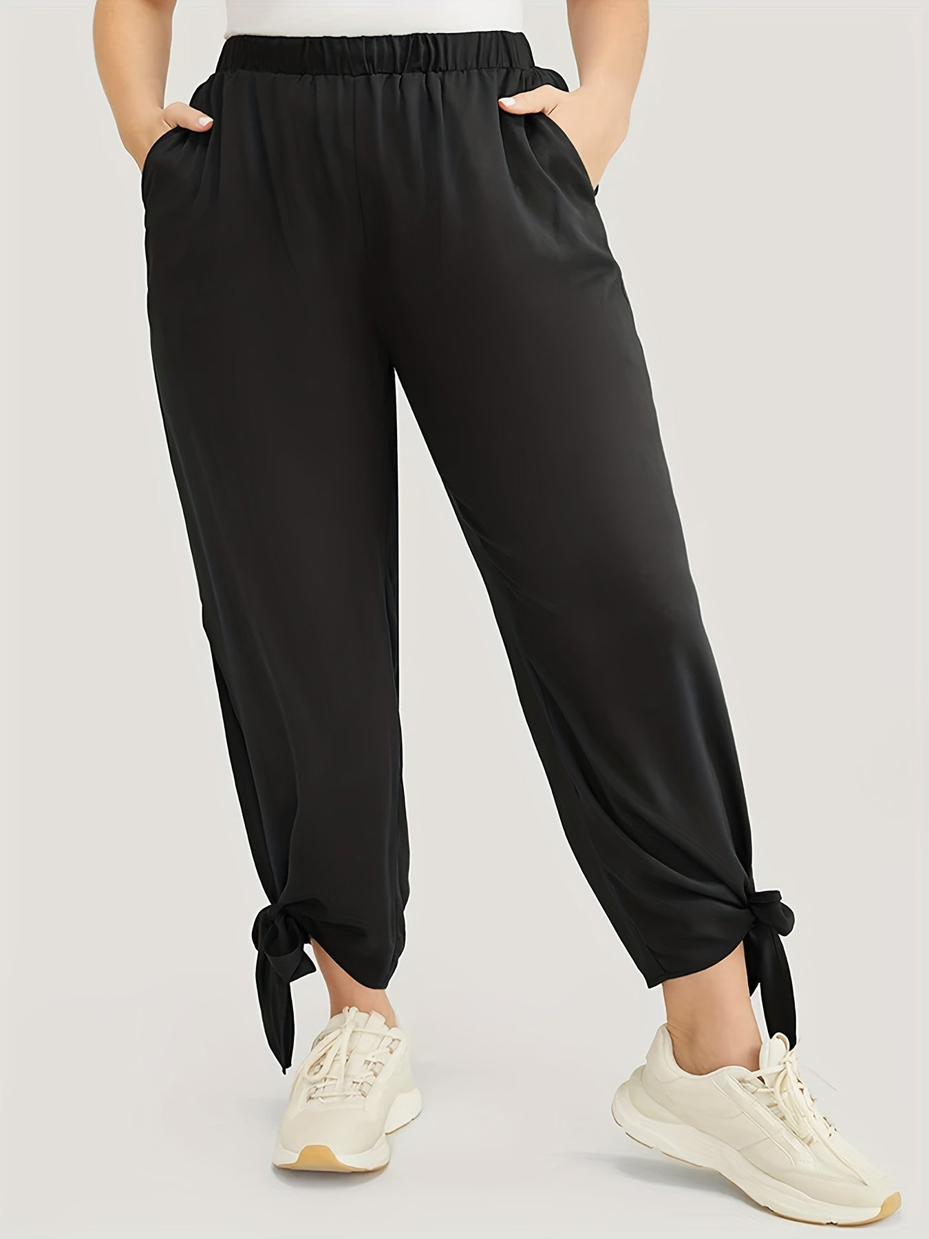 Plus Size Pants Women's Plus Solid High Rise Jogger Trousers With Pockets