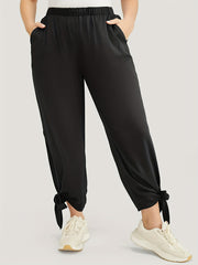 Plus Size Pants Women's Plus Solid High Rise Jogger Trousers With Pockets