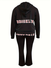 Women's Plus Size Letter Print Hoodie & Pants 2 Piece Set
