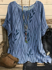  Floral Print Round Neck Half Sleeve Tee