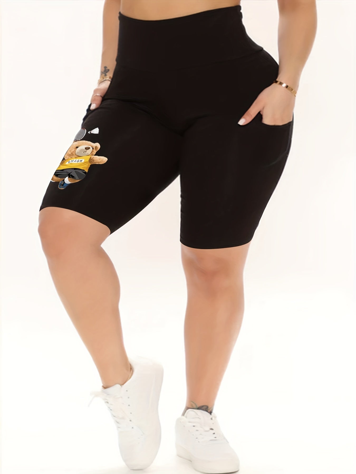 Women's Plus Bear Print High Rise Biker Shorts