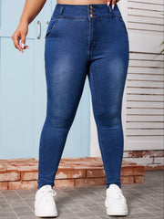  High Waisted Button Fly Stretchy Denim Pants