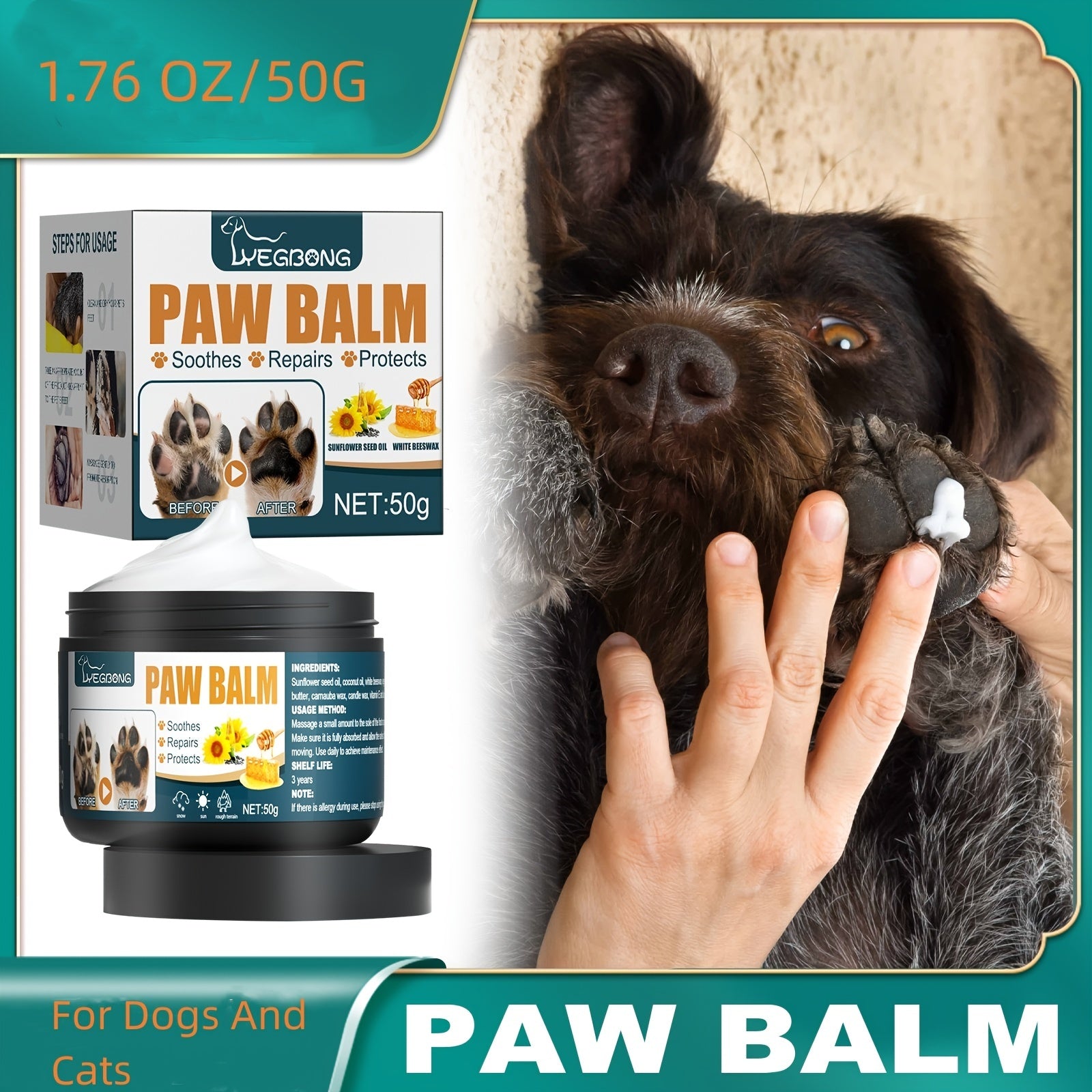 Pet Paw Cream for Dogs and Cats - Soothes and Heals Dry Paws