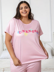  Lounge Set Women's Letter Graphic Tee & Pants Pajamas