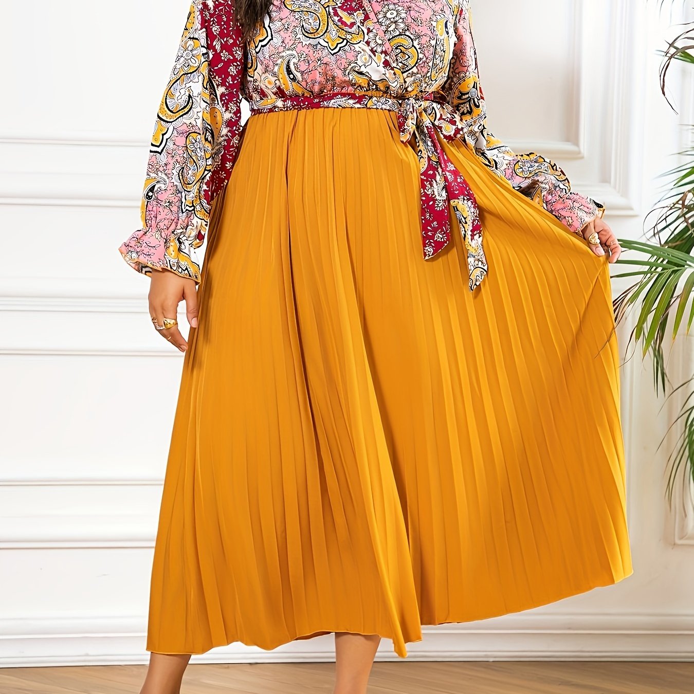  Paisley Print Long Sleeve Boho Dress
