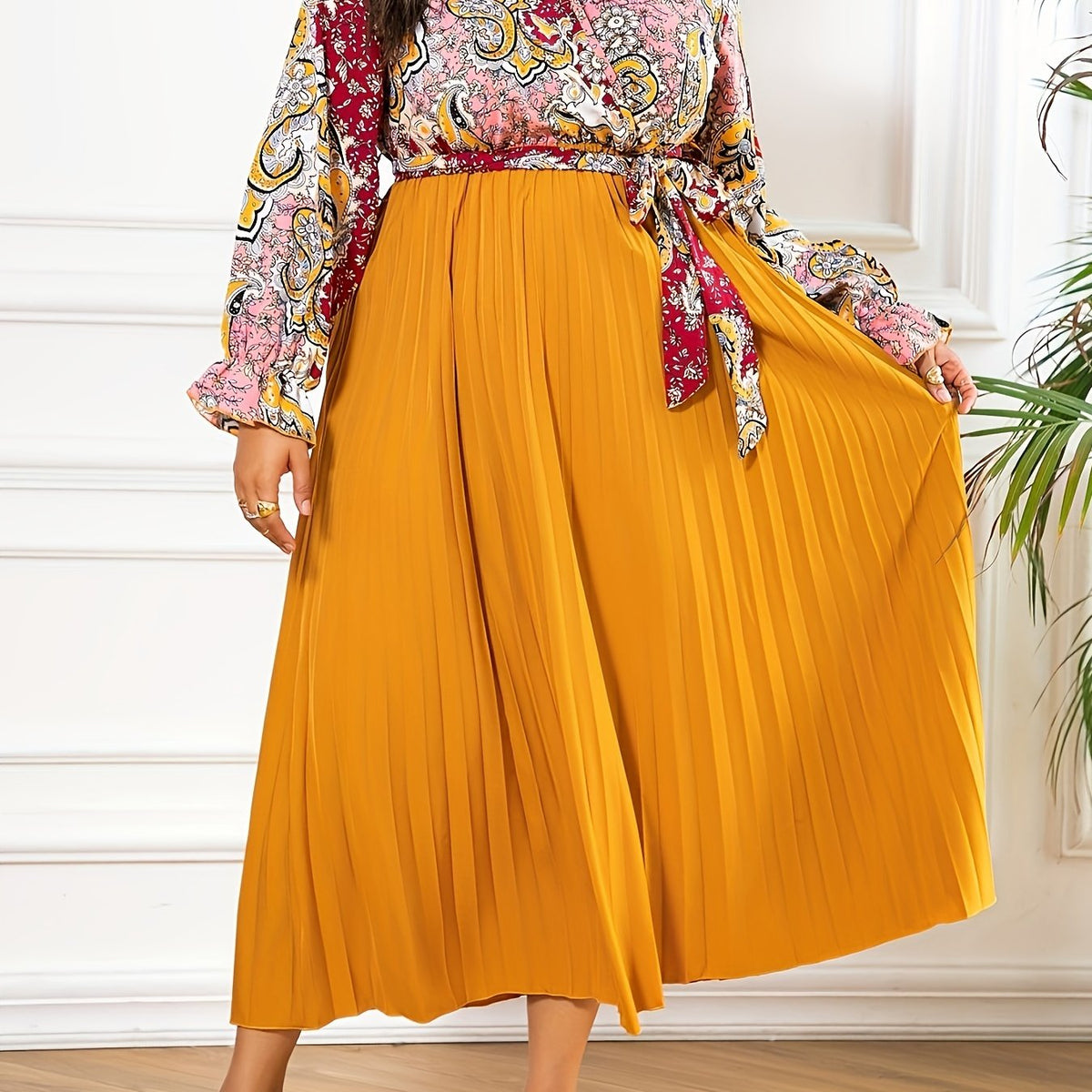  Paisley Print Long Sleeve Boho Dress