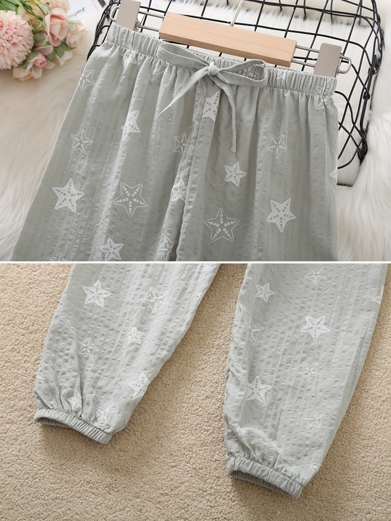 Girls' Breathable Thin Jogger Pants Stars Print Casual Elastic Waist Trousers