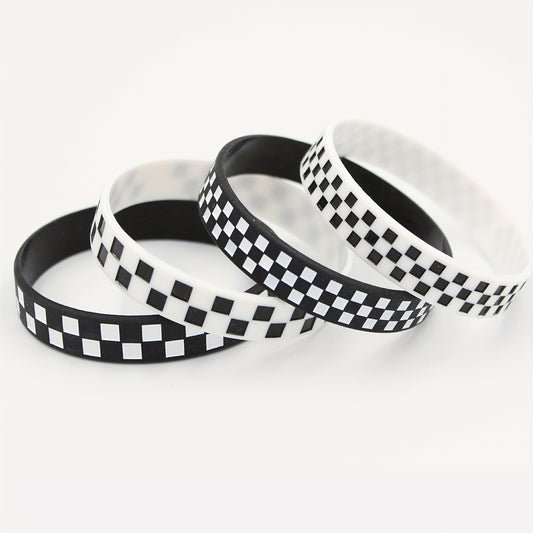 2pcs Checkerboard Pattern Silicone Bracelet Racing Wristband