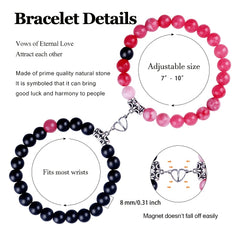 Crackle Beaded Bracelet Set Magnetic Heart Pendant Matte Beaded Couples Bracelet