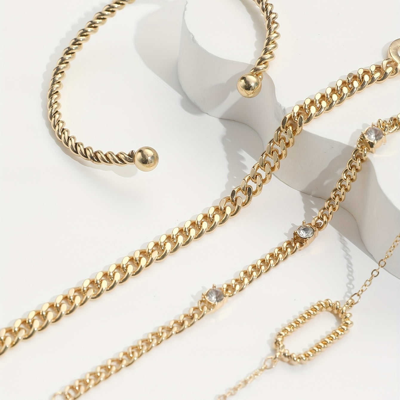 4 Pcs Rhinestone Inlaid O Buckle Chain Bracelet Set