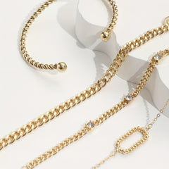 4 Pcs Rhinestone Inlaid O Buckle Chain Bracelet Set