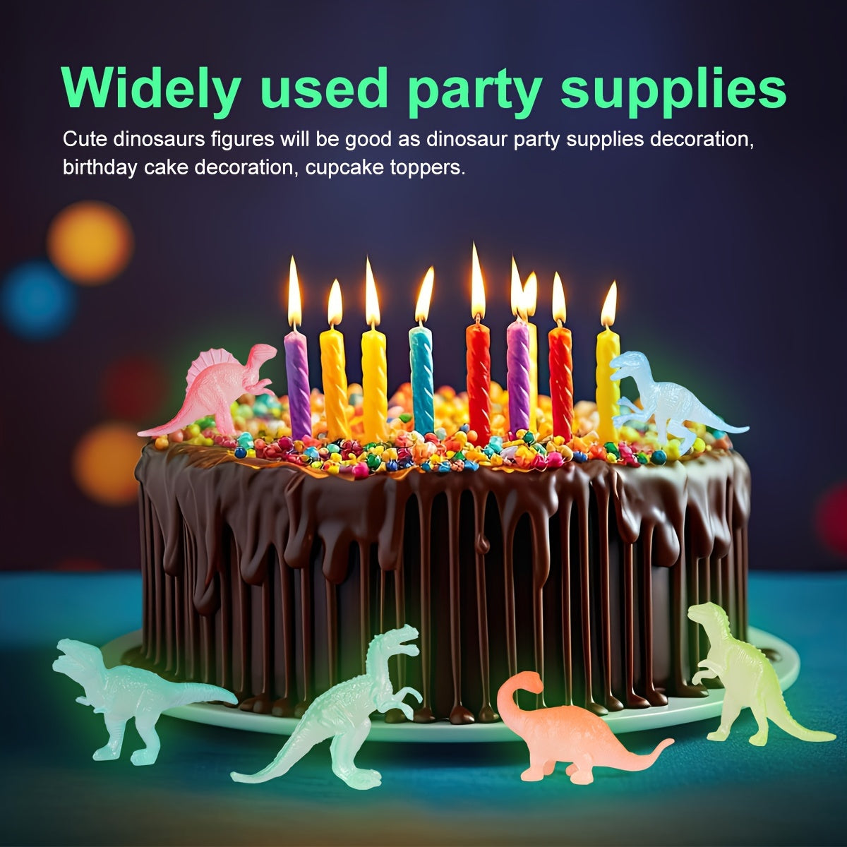 Glow In Dark Mini Dinosaur Party Favors Supplies Cupcake Toppers