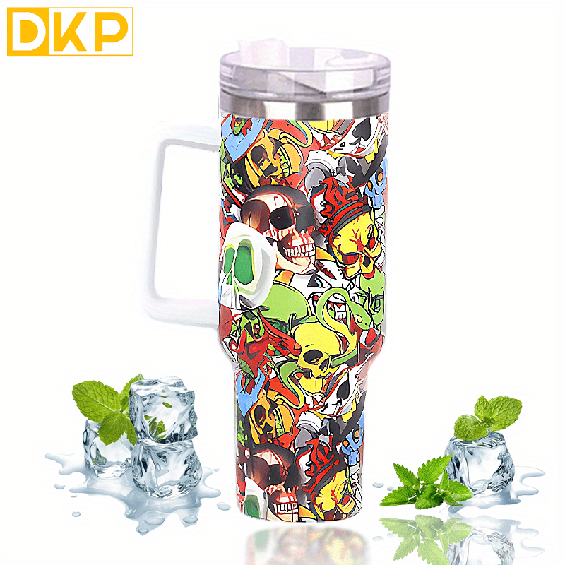 40oz Skull Head Insulated Tumbler Stainless Steel Car Cup Handle