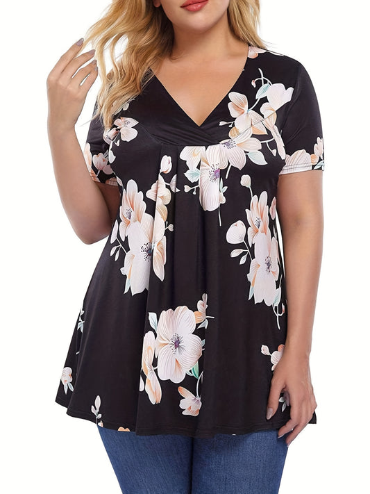  Floral Print V Neck Blouse