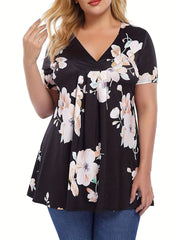  Floral Print V Neck Blouse