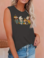  Slogan & Floral Skull Print Tank Top