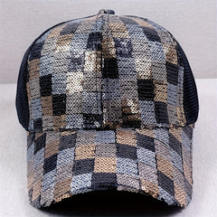 Sequin Block Trucker Hat Y2K Mesh Breathable Sunshade Baseball Cap