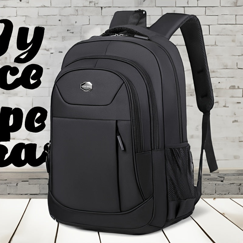 Durable Solid Colour Backpack with Multiple Zippers and Adjustable Straps