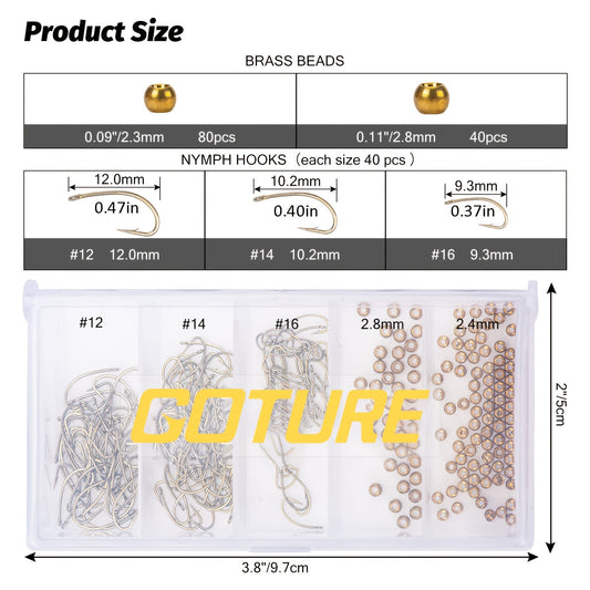 240pcs Fly Barb Hooks & Bead Heads Kit High Carbon Steel Plastic Box