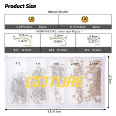240pcs Fly Barb Hooks & Bead Heads Kit High Carbon Steel Plastic Box