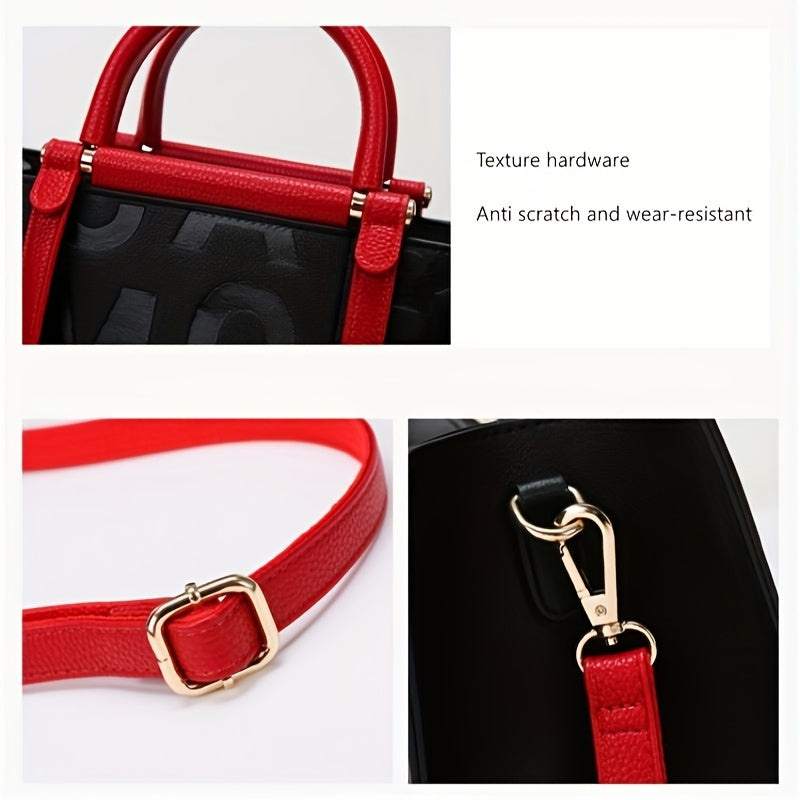 Classic Embossed Tote Bag Colorblock Shoulder Satchel Bag