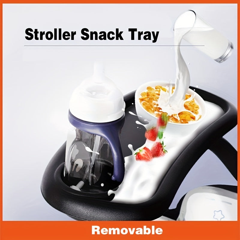Universal Stroller Tray w/ Cup Holder & Snacks Holder, Non-Slip Grip Clip