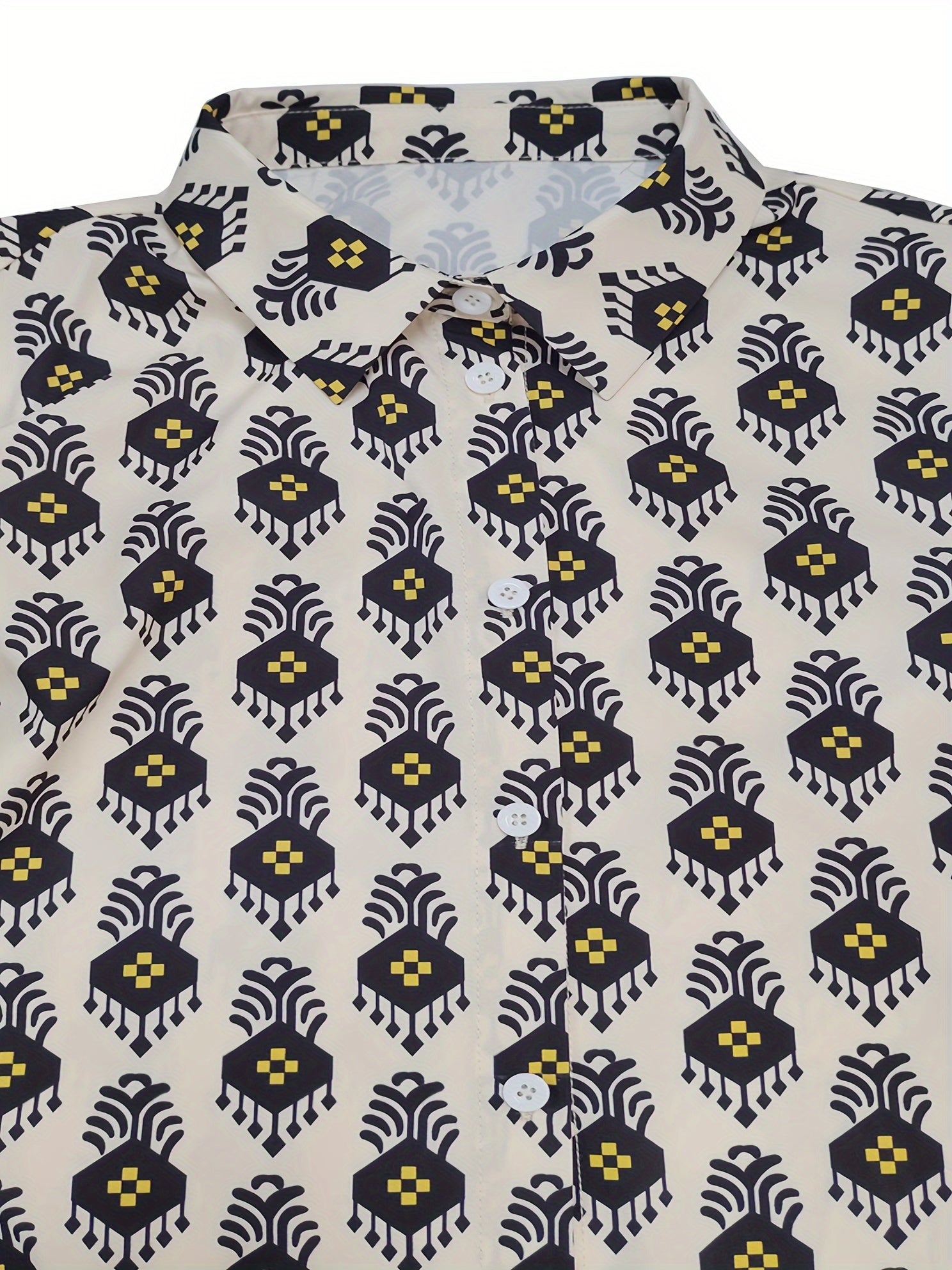  Allover Print Long Sleeve Shirt & Loose Pants Set