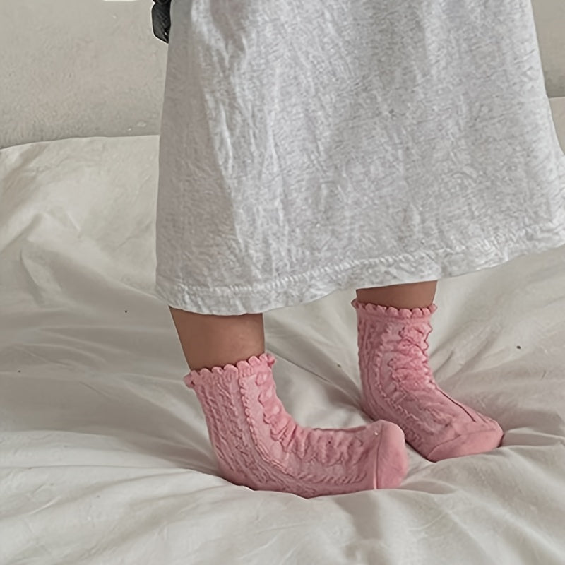 5 Pairs Girls Cotton Blend Lace Crew Socks for Spring/Autumn