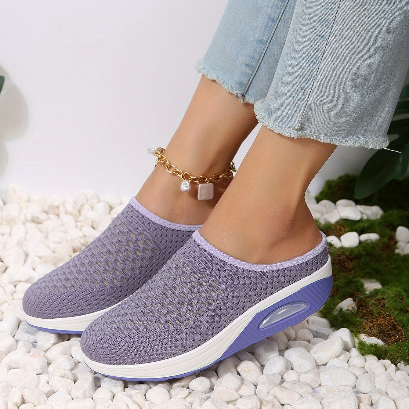 Women's Air Cushion Platform Mules Closed Toe Shoes