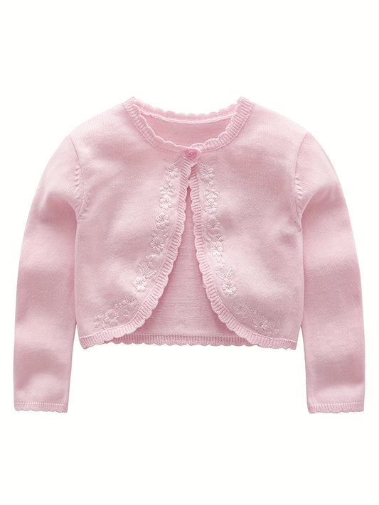 Baby Girls Floral Embroidery Knit Cardigan for Spring Autumn
