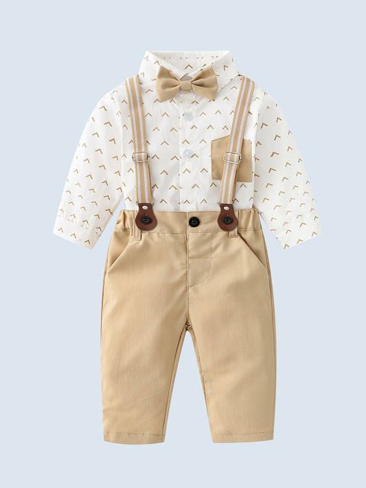 Baby Boys Gentleman Outfit Shirt Bowtie Suspender Pants Clothes