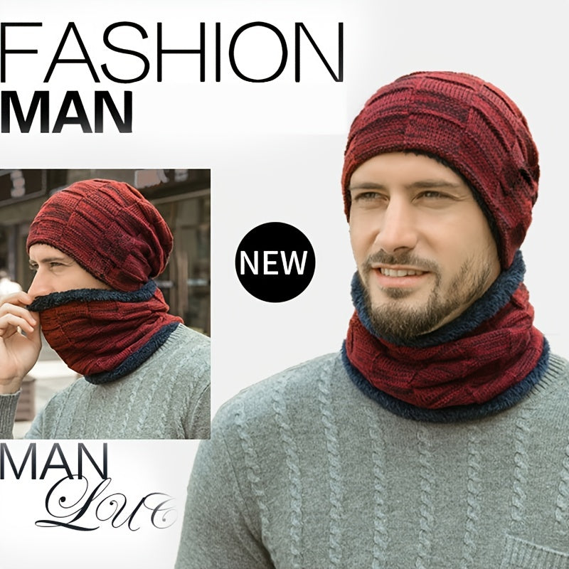 Men's Thickened Woolen Winter Knitted Hat Plus Velvet