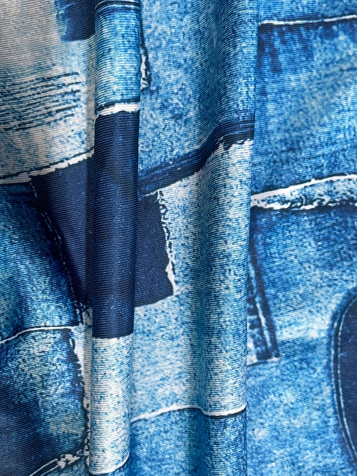  Denim Print Maxi Dress with Pockets