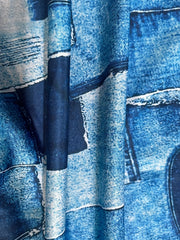  Denim Print Maxi Dress with Pockets