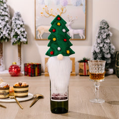Christmas Tree Wine Bottle Set Antlers Top Hat Dwarf Lid Faceless Doll