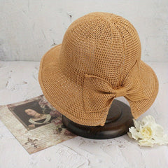 Girls Bow Decor Straw Hat Sun Protection for Beach Party
