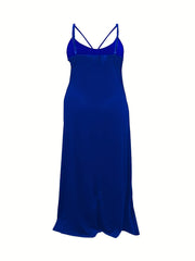  Solid Round Neck Cut Out Maxi Cami Dress