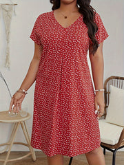  Casual Dress Women's Plus Allover Ditsy Print V Neck Dress