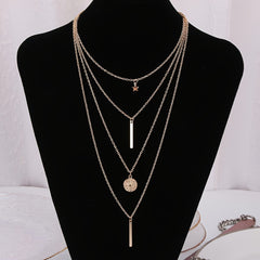 Layered Star Round Pendant Necklace For Women