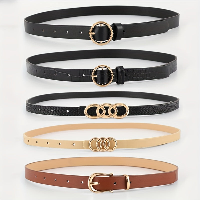 5pcs Set PU Belt Solid Casual Jeans Pants Belt for Women