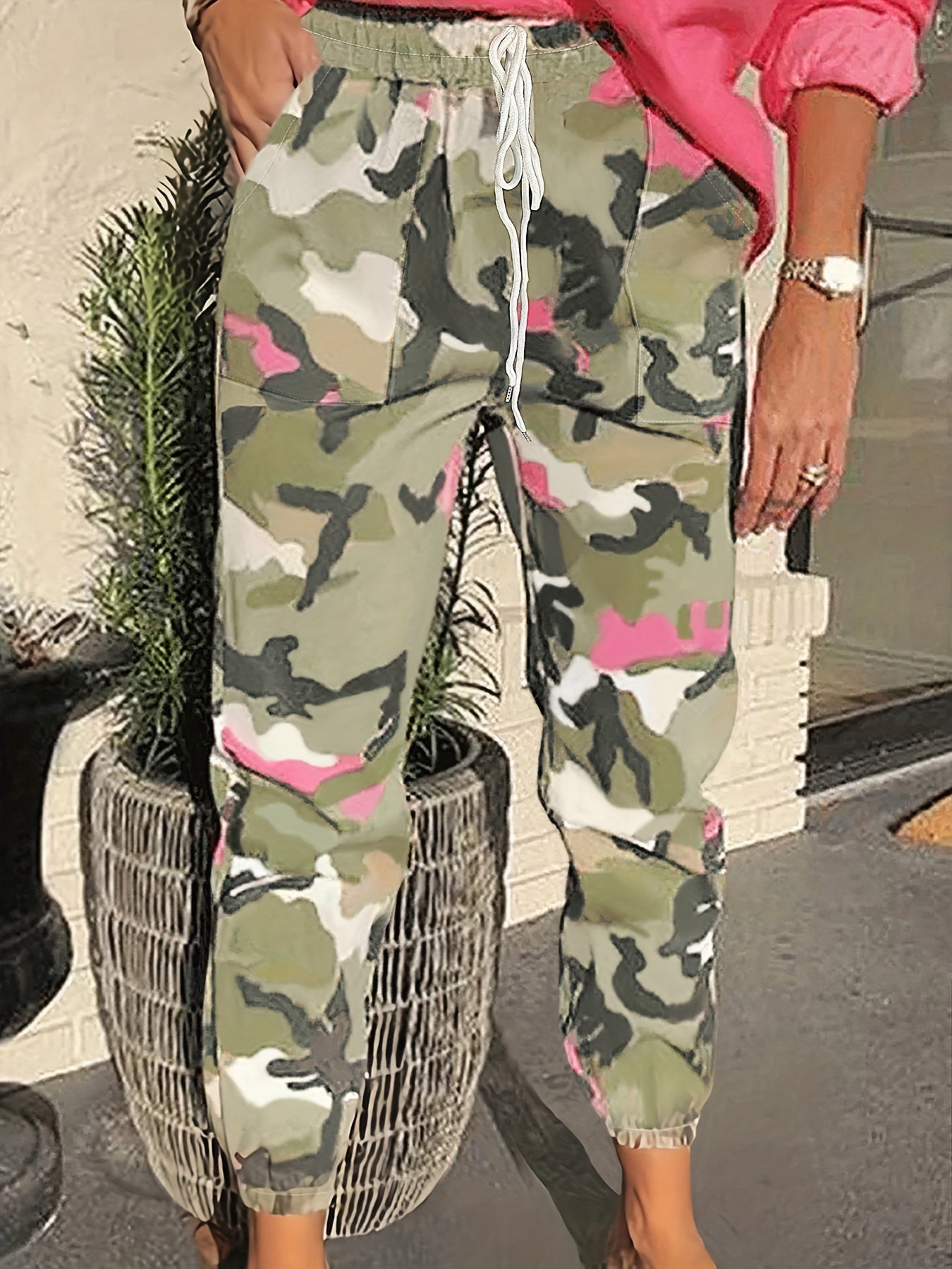  Camo Elastic Drawstring High Rise Jogger Trousers