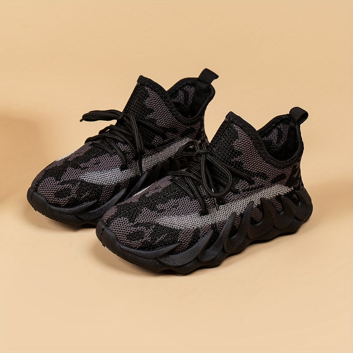 Boys' Breathable Woven Sneakers Lightweight Anti Slip Lace Up Shoes
