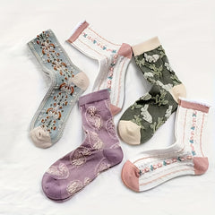 5 Pairs Women's Floral Print Socks Stockings